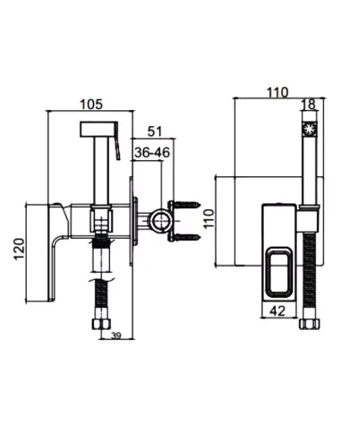 Набор для гигиенического душа со смесителем Gappo G7217-6, черный