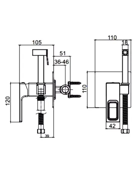Набор для гигиенического душа со смесителем Gappo G7217-6, черный