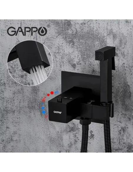 Набор для гигиенического душа со смесителем Gappo G7207-60, с термостатом, черный