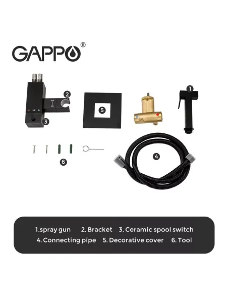 Набор для гигиенического душа со смесителем Gappo G7207-60, с термостатом, черный