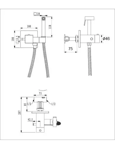 Набор для гигиенического душа со смесителем Gappo G7207-60, с термостатом, черный