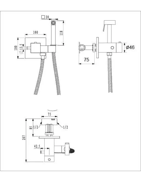 Набор для гигиенического душа со смесителем Gappo G7207-60, с термостатом, черный