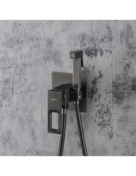 Набор для гигиенического душа со смесителем Gappo G7217-9, оружейная сталь