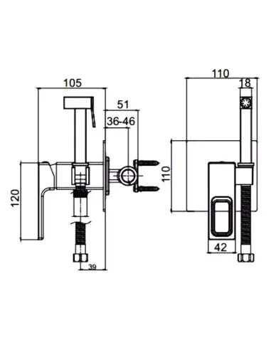 Набор для гигиенического душа со смесителем Gappo G7217-9, оружейная сталь