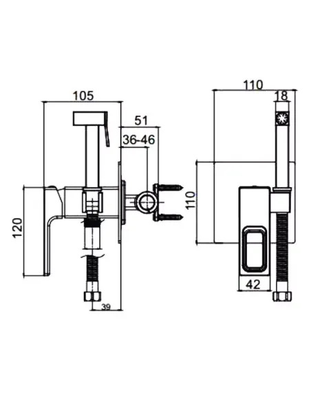 Набор для гигиенического душа со смесителем Gappo G7217-9, оружейная сталь