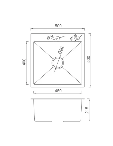 Мойка кухонная квадратная Gappo GS5050-6 из нержавеющей стали, 500 x 500 x 215 мм, покрытие Pvd