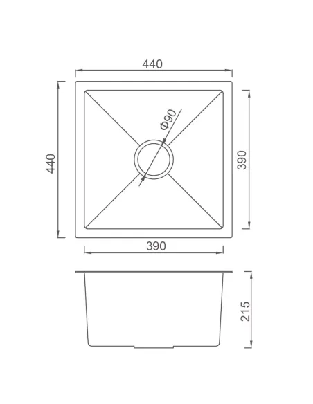 Миття кухонне квадратне Gappo GS4444 з нержавіючої сталі, 440 x 440 x 215 мм