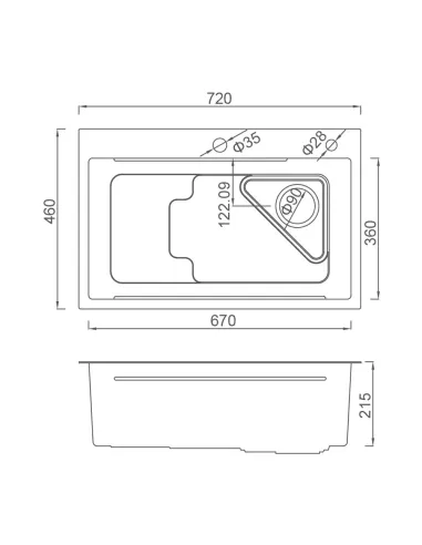 Мойка для кухни прямоугольная Gappo GS7246 из нержавеющей стали, 720 x 460 x 215 мм