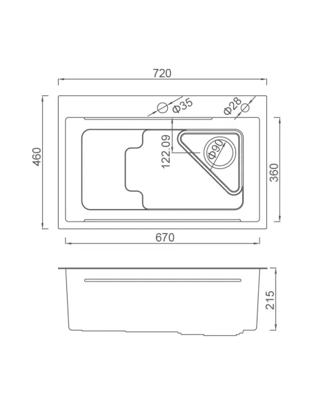 Мойка для кухни прямоугольная Gappo GS7246 из нержавеющей стали, 720 x 460 x 215 мм
