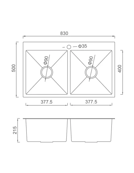 Мойка для кухни прямоугольная Gappo GS8350-6 3,0/0,8 мм из нержавеющей стали, с двумя чашами, покрытие Pvd
