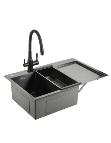 Мойка для кухни прямоугольная Gappo GS7850-6R из нержавеющей стали, 780 x 500 x 215 мм, покрытие Pvd, чаша справа