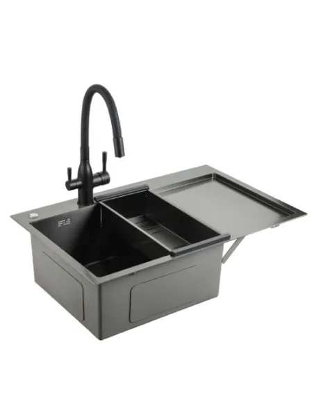 Мойка для кухни прямоугольная Gappo GS7850-6R из нержавеющей стали, 780 x 500 x 215 мм, покрытие Pvd, чаша справа