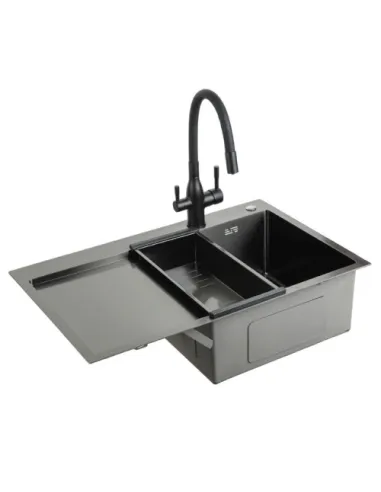 Мойка для кухни прямоугольная Gappo GS7850-6L из нержавеющей стали, 780 x 500 x 215 мм, покрытие Pvd, чаша слева