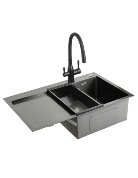 Мойка для кухни прямоугольная Gappo GS7850-6L из нержавеющей стали, 780 x 500 x 215 мм, покрытие Pvd, чаша слева