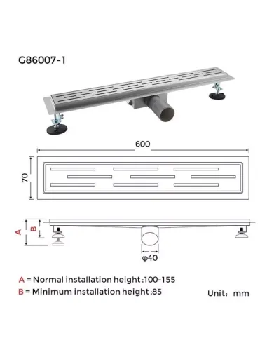 Душовий трап Gappo G86007-1, 70 х 600 мм, нержавіюча сталь