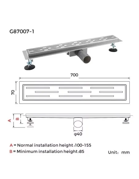 Душовий трап Gappo G87007-1, 70 х 700 мм, нержавіюча сталь