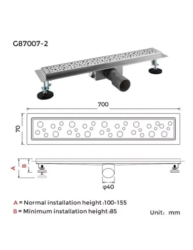 Душовий трап Gappo G87007-2, 70 х 700 мм, нержавіюча сталь