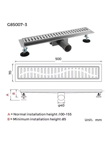 Душовий трап Gappo G85007-3, 70 х 500 мм, нержавіюча сталь