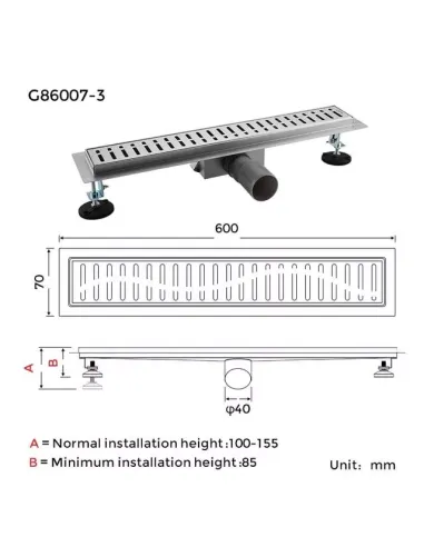 Душовий трап Gappo G86007-3, 70 х 600 мм, нержавіюча сталь