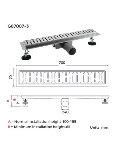 Душовий трап Gappo G87007-3, 70 х 700 мм, нержавіюча сталь
