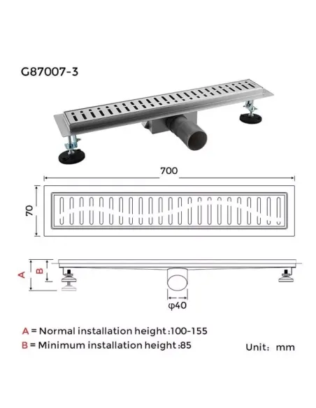 Душовий трап Gappo G87007-3, 70 х 700 мм, нержавіюча сталь