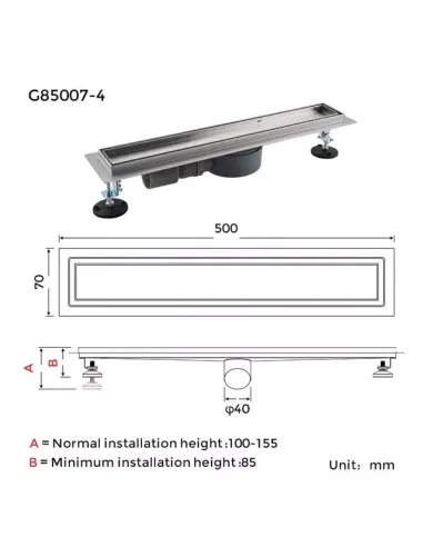 Душевой лоток Gappo G85007-4, 70 х 500 мм, нержавеющая сталь, под плитку