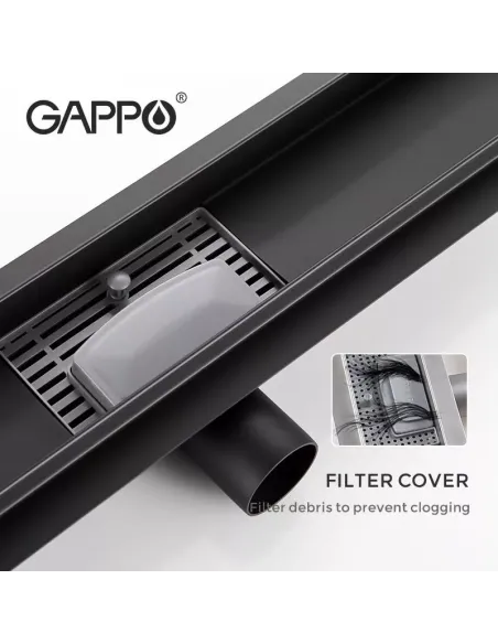 Душовий трап Gappo G86007-36, 70 х 600 мм, нержавіюча сталь, чорний