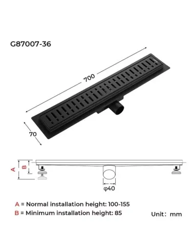 Душевой трап Gappo G87007-36, 70 х 700 мм, нержавеющая сталь, черный