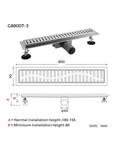 Душовий трап Gappo G88007-3, 70 х 800 мм, нержавіюча сталь