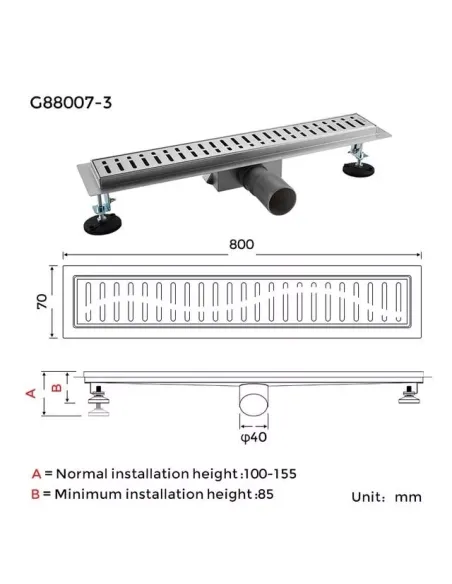 Душовий трап Gappo G88007-3, 70 х 800 мм, нержавіюча сталь