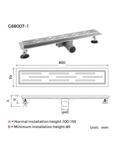 Душевой трап Gappo G88007-1, 70 х 800 мм, нержавеющая сталь