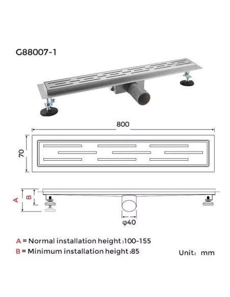 Душевой трап Gappo G88007-1, 70 х 800 мм, нержавеющая сталь