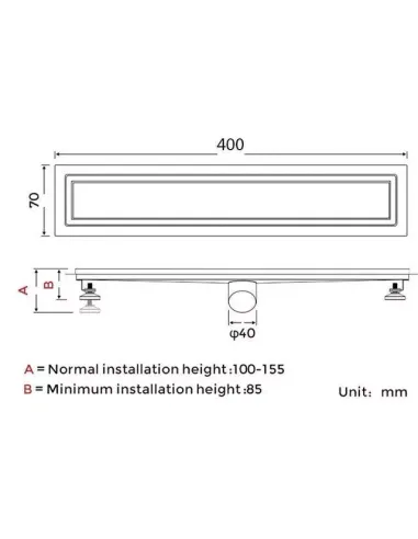 Душевой лоток Gappo G84007-4, 70 х 400 мм, нержавеющая сталь, под плитку