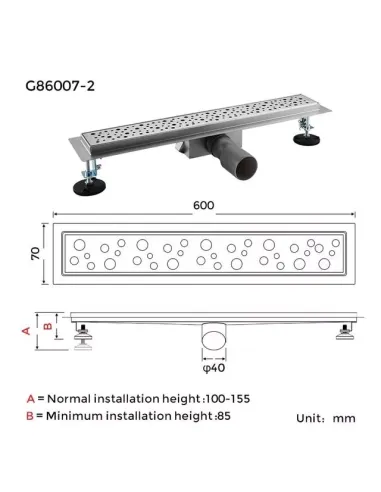 Душовий трап Gappo G86007-2, 70 х 600 мм, нержавіюча сталь