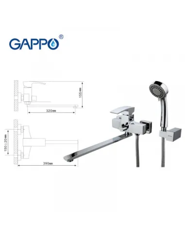 Змішувач для ванни Gappo G2207, хром, з душовим набором