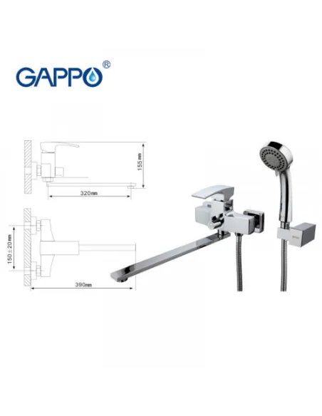 Змішувач для ванни Gappo G2207, хром, з душовим набором