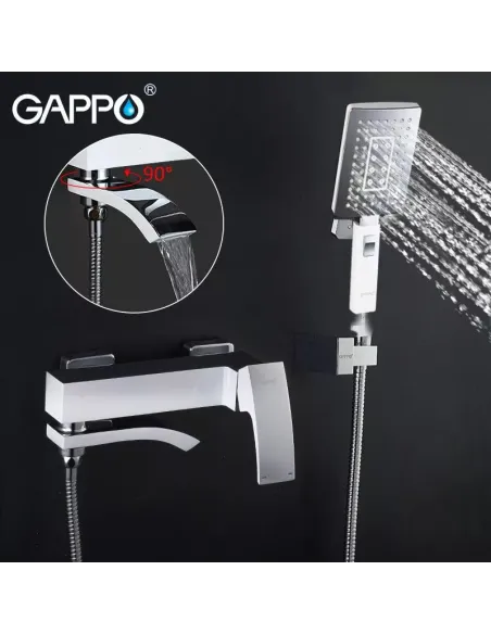 Змішувач для ванни Gappo G3207-8, білий, з душовим набором