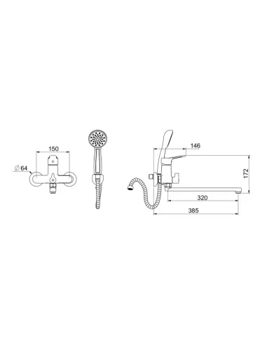 Смеситель для ванны Gappo G2236, хром, с душевым набором