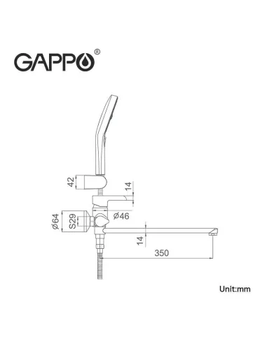 Смеситель для ванны Gappo G2203-6, черный, с душевым набором