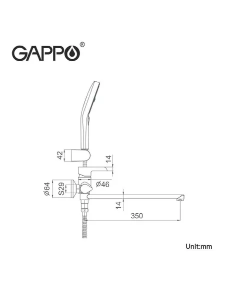 Смеситель для ванны Gappo G2203-6, черный, с душевым набором
