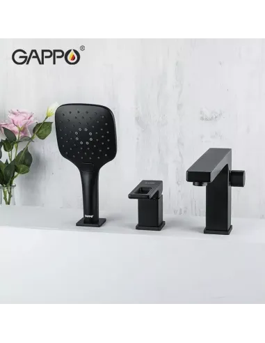 Змішувач для ванни на борт Gappo G1117-6, чорний, з душовим набором