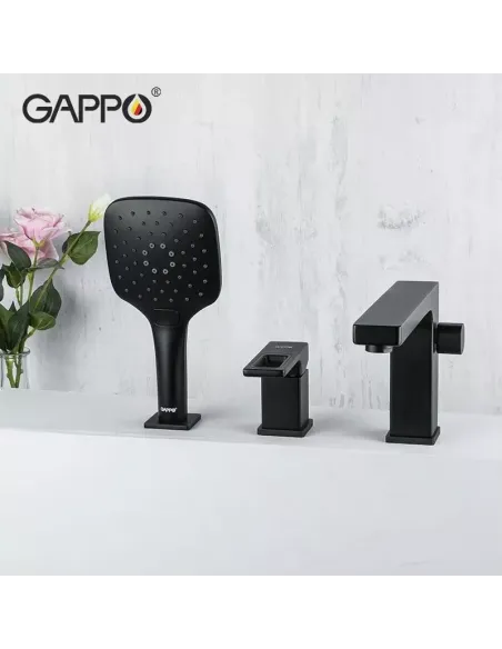 Змішувач для ванни на борт Gappo G1117-6, чорний, з душовим набором