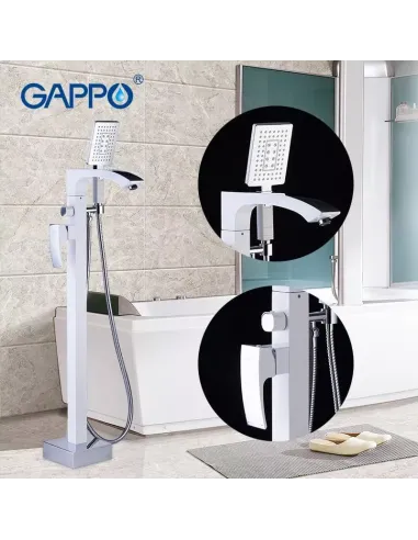 Напольный смеситель для ванны Gappo G3007-8, с душевым набором, белый