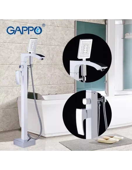 Напольный смеситель для ванны Gappo G3007-8, с душевым набором, белый