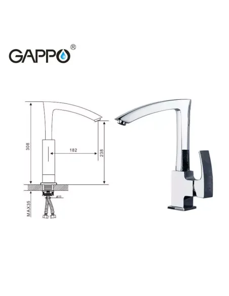 Змішувач одноважільний для кухні Gappo G4007, хром