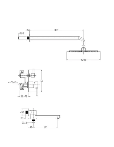 Душова система прихованого монтажу Gappo G7104, хром
