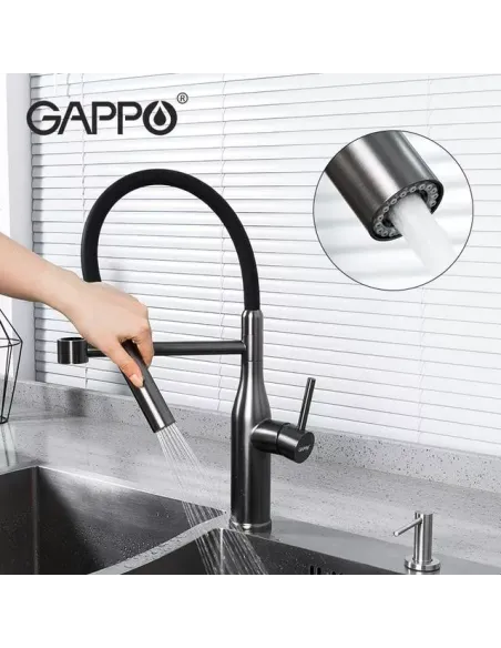 Смеситель для кухни с гибким изливом Gappo G4398-51, черный