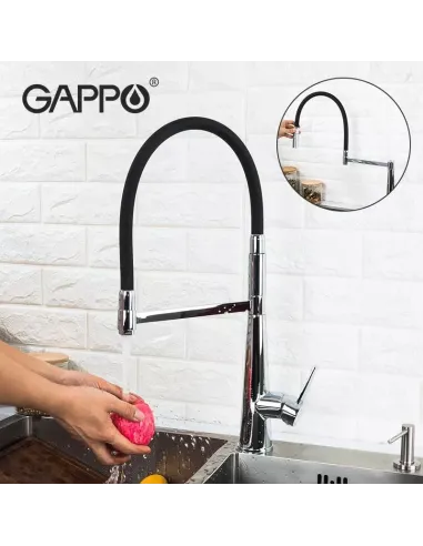 Змішувач для кухні з гнучким виливом Gappo G4398-15, чорний,хром