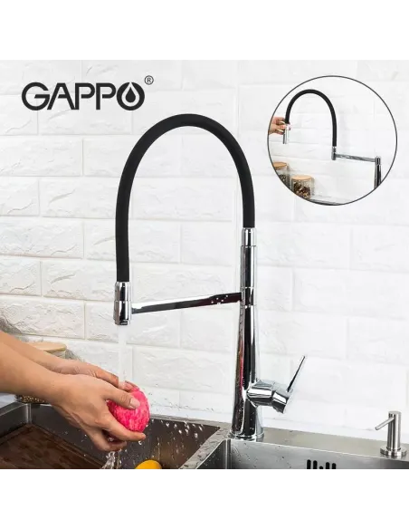 Змішувач для кухні з гнучким виливом Gappo G4398-15, чорний,хром
