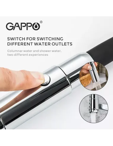 Змішувач для кухні з гнучким виливом Gappo G4398-15, чорний,хром